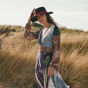 Anthropologie Wool Navy Blue Boater Wide Rim Floppy Hat Festival Boho